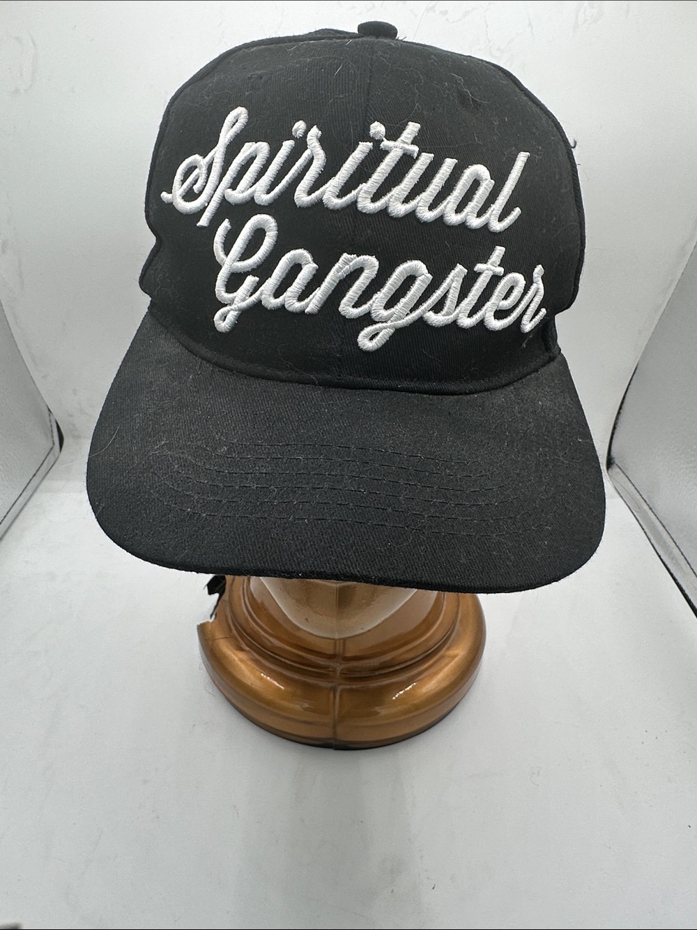 Spiritual Gangster Black Hat with White Embroidered Script Unisex Adjustable